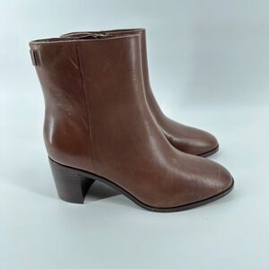 Lauren Ralph Lauren Cassie Leather Burnished Calf Ankle Boots Dark Mahogany Sz 5